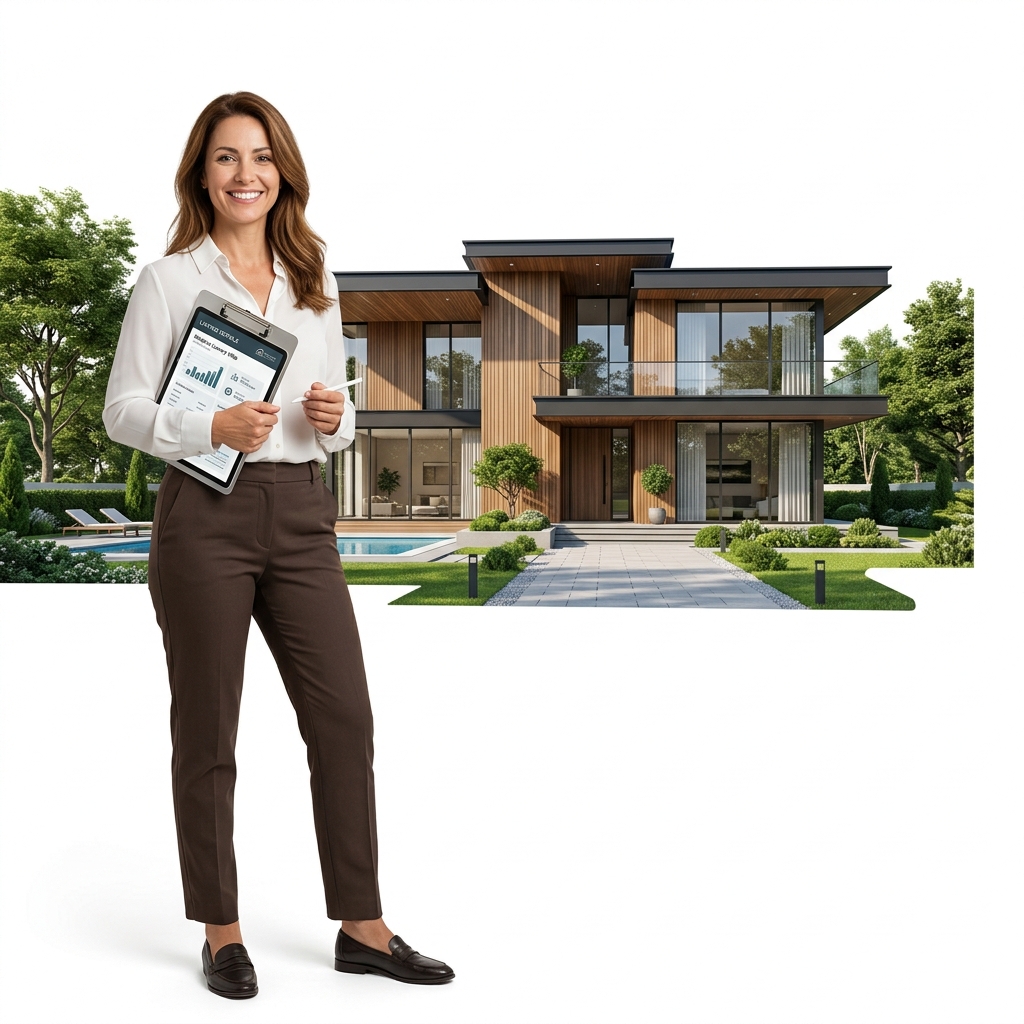 Gayrimenkul danışmanı ve modern villa görseli